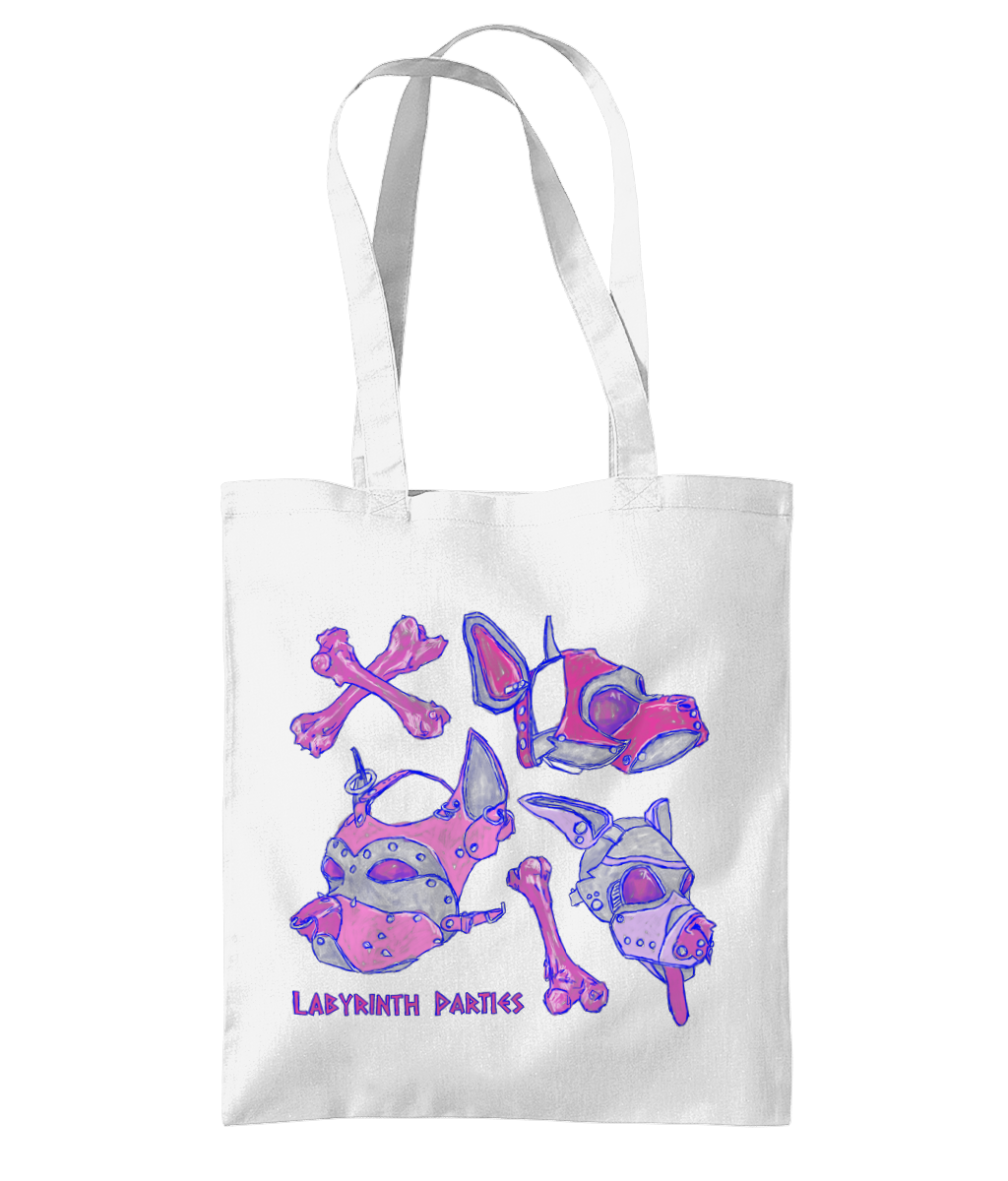 Cerberus Tote Bag, featuring a trio of pup masks. Perfect for the fetish scene at Bristol’s own Labyrinth Parties.