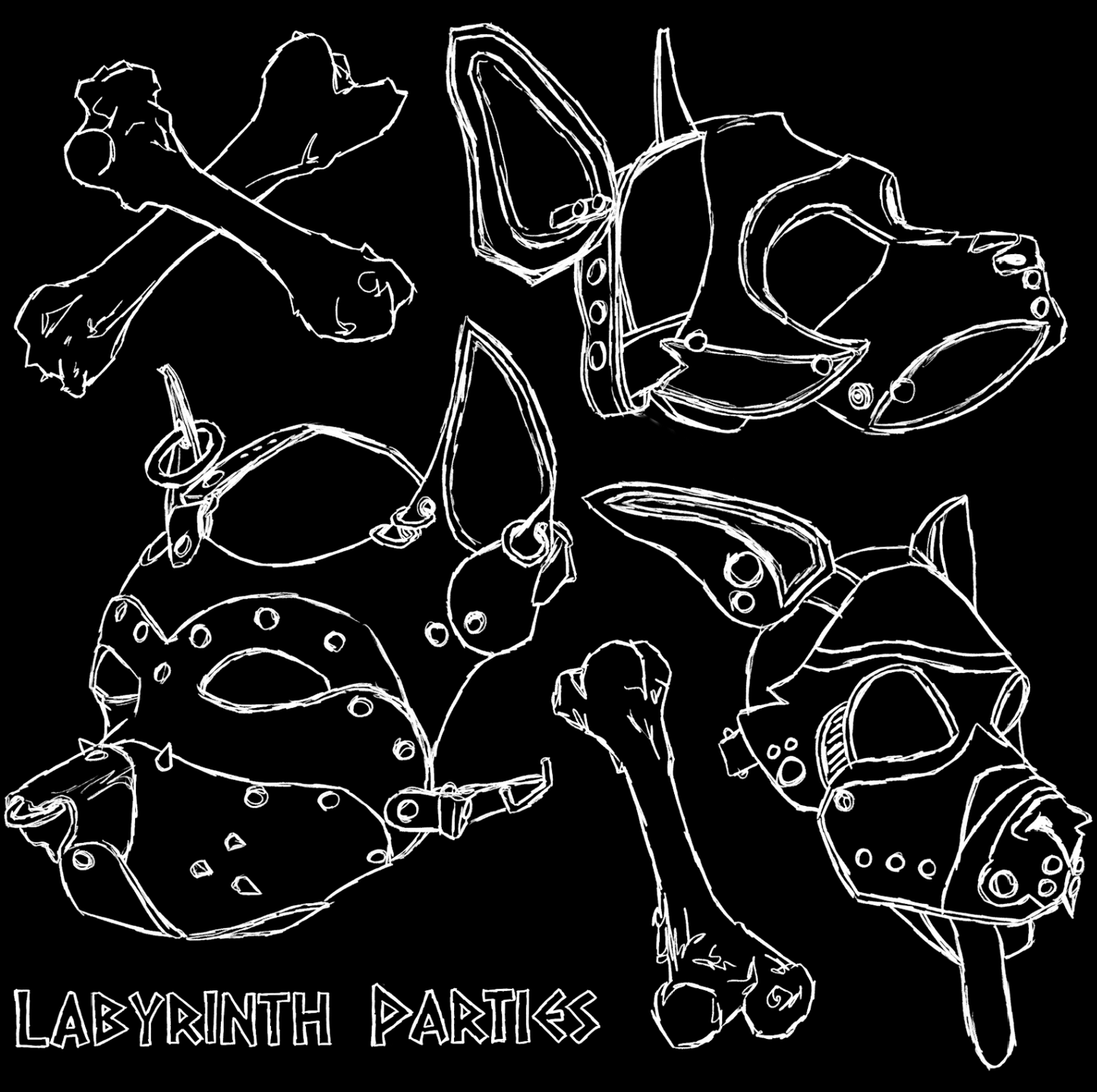 Cerberus Trio Design in black and white. Labyrinth Parties