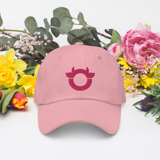 The original Nasty Cow cap with a bright pink embroidered logo.