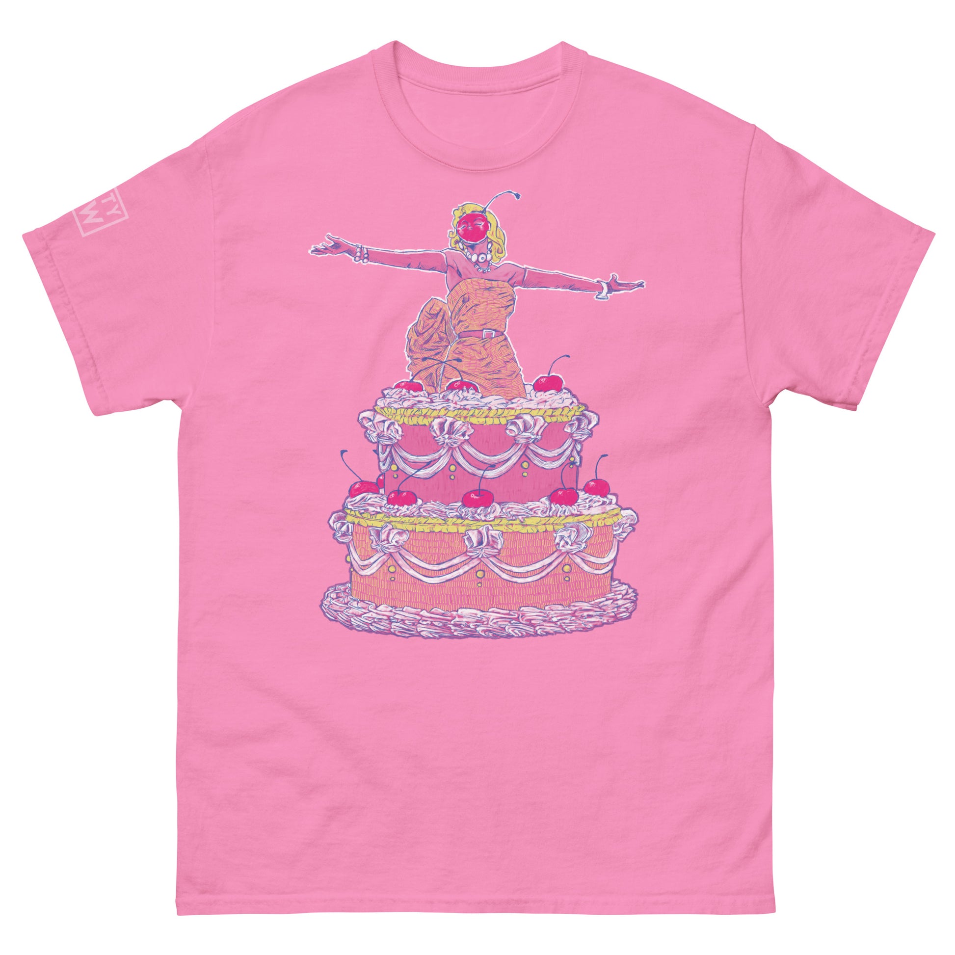 Bring some Hollywood magic to your daily look with our Marilyn Monroe T-Shirt! Featuring a playful illustration of Marilyn bursting out of a cake. Design exclusive to Nasty Cow by digital artist Bay Jemima with the addition of our logo printed proudly on the sleeve.