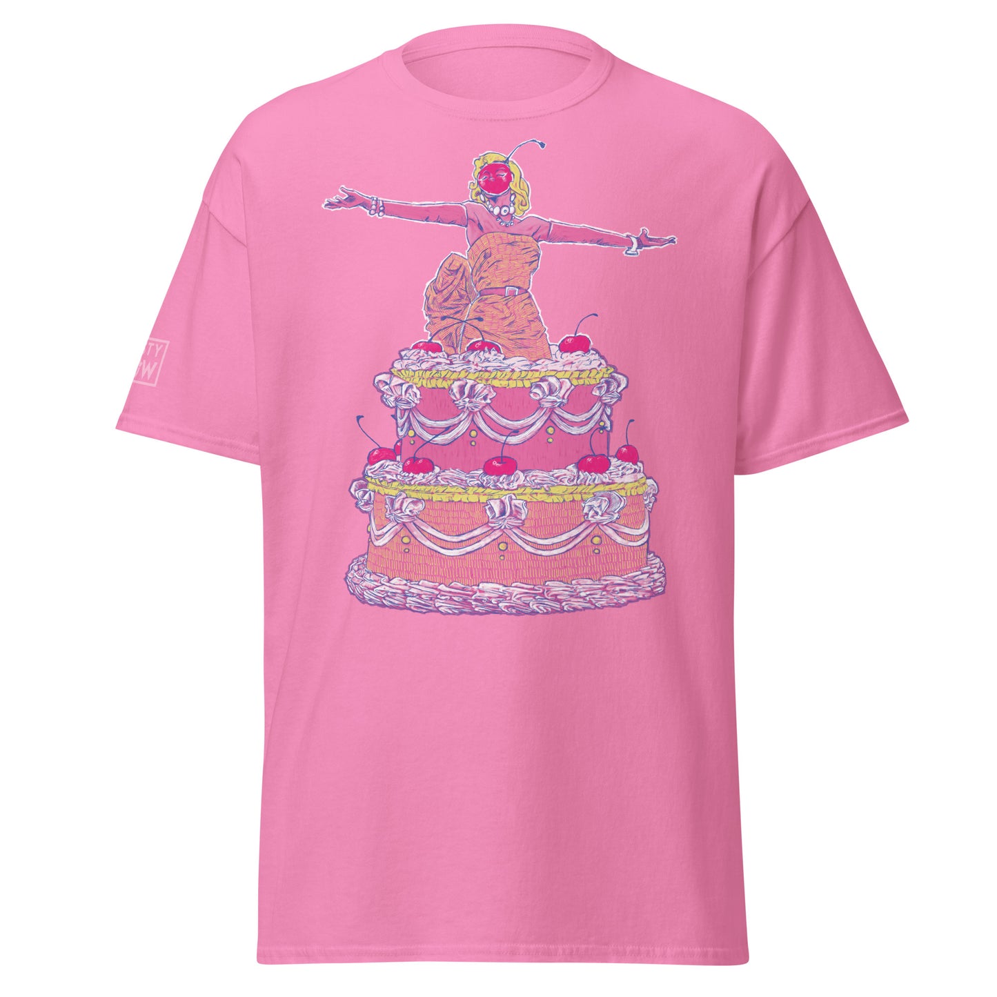 Bring some Hollywood magic to your daily look with our Marilyn Monroe T-Shirt! Featuring a playful illustration of Marilyn bursting out of a cake. Design exclusive to Nasty Cow by digital artist Bay Jemima with the addition of our logo printed proudly on the sleeve.