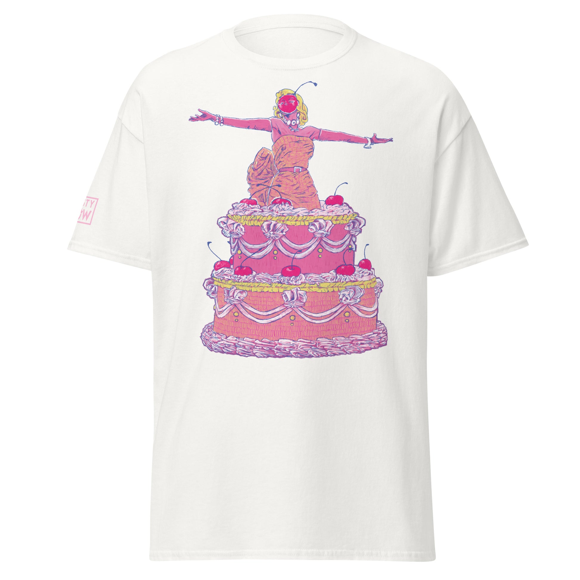 Bring some Hollywood magic to your daily look with our Marilyn Monroe T-Shirt! Featuring a playful illustration of Marilyn bursting out of a cake. Design exclusive to Nasty Cow by digital artist Bay Jemima with the addition of our logo printed proudly on the sleeve.