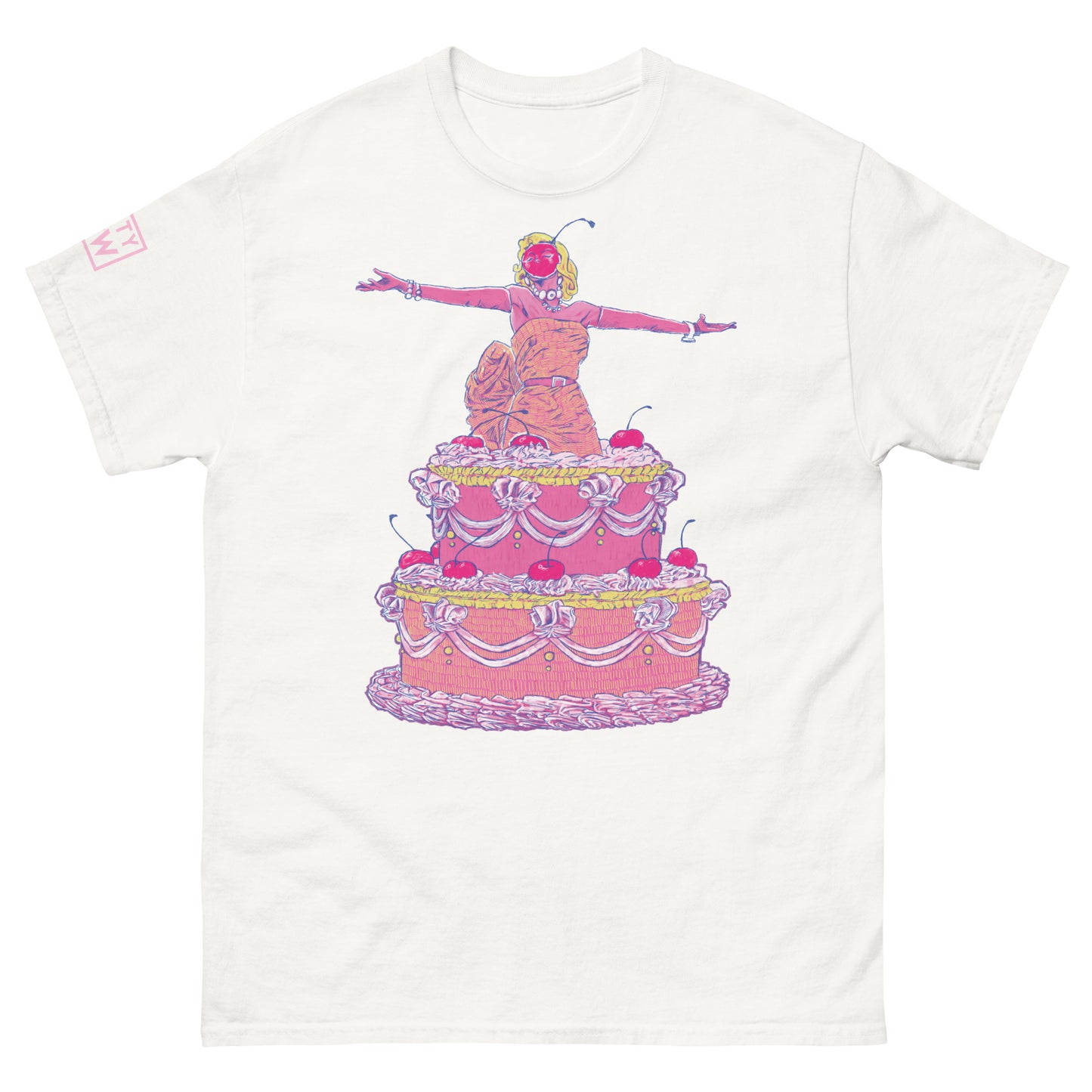 Bring some Hollywood magic to your daily look with our Marilyn Monroe T-Shirt! Featuring a playful illustration of Marilyn bursting out of a cake. Design exclusive to Nasty Cow by digital artist Bay Jemima with the addition of our logo printed proudly on the sleeve.