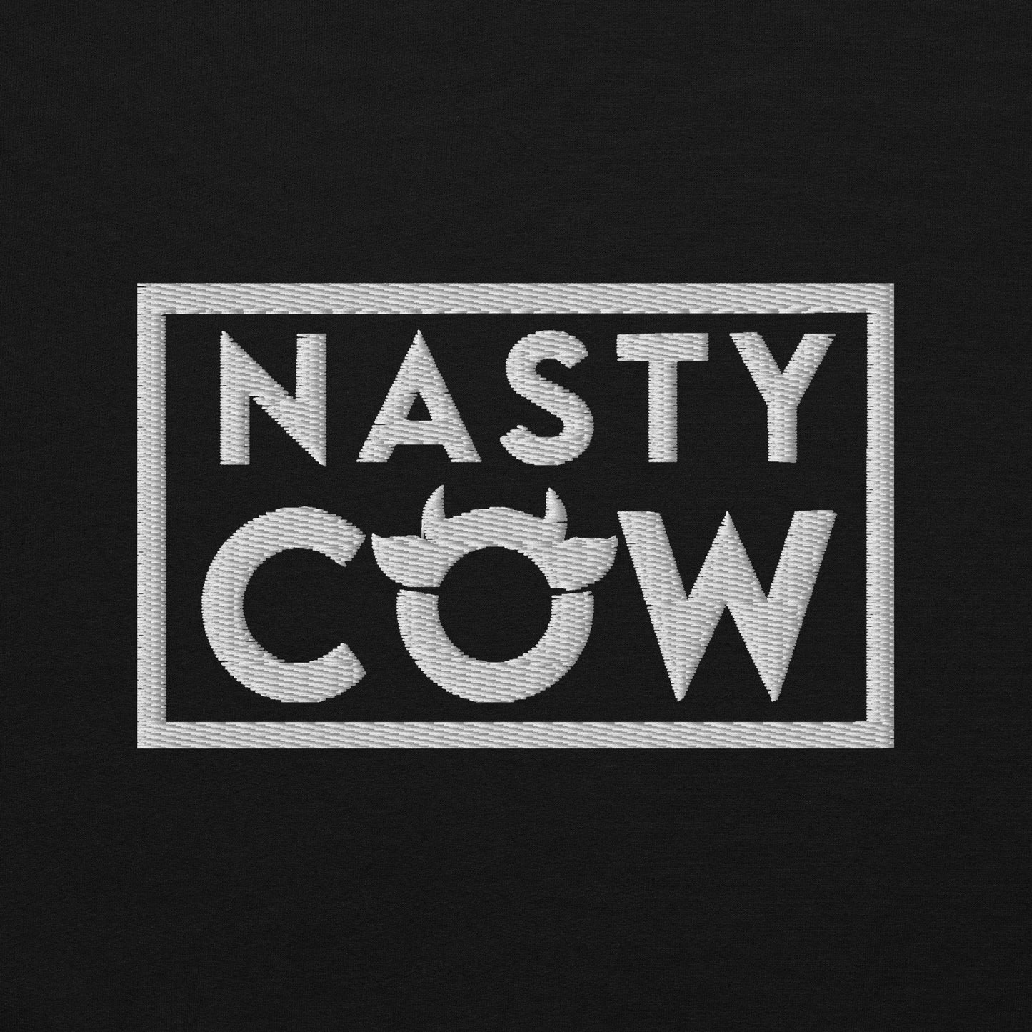 The original Nasty Cow hoodie with bright white embroidered logo of the left chest and right wrist. Cosy and cool.