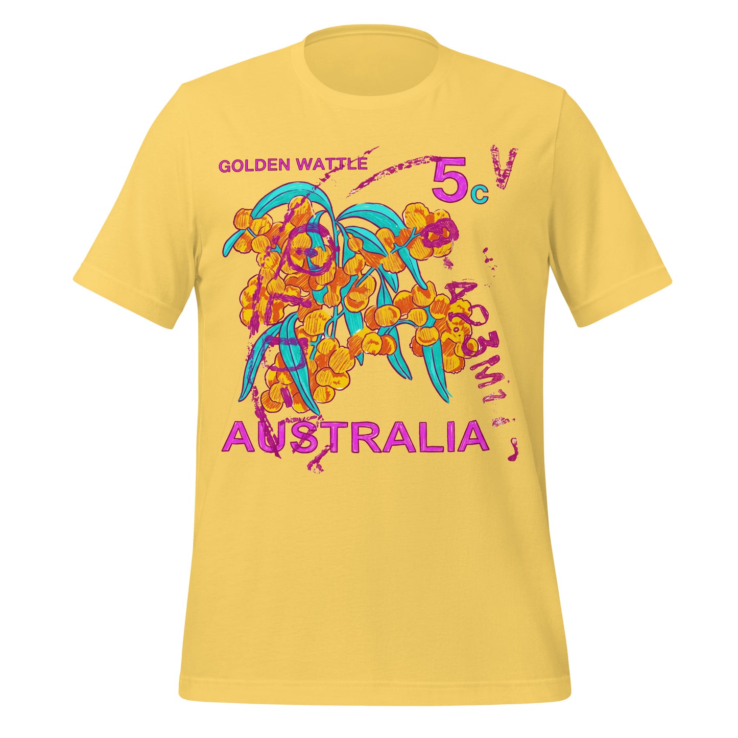 Botanical graphic t-shirt by Bay Jemima from Blooms Without Borders. Soft unisex everyday wear. Yellow